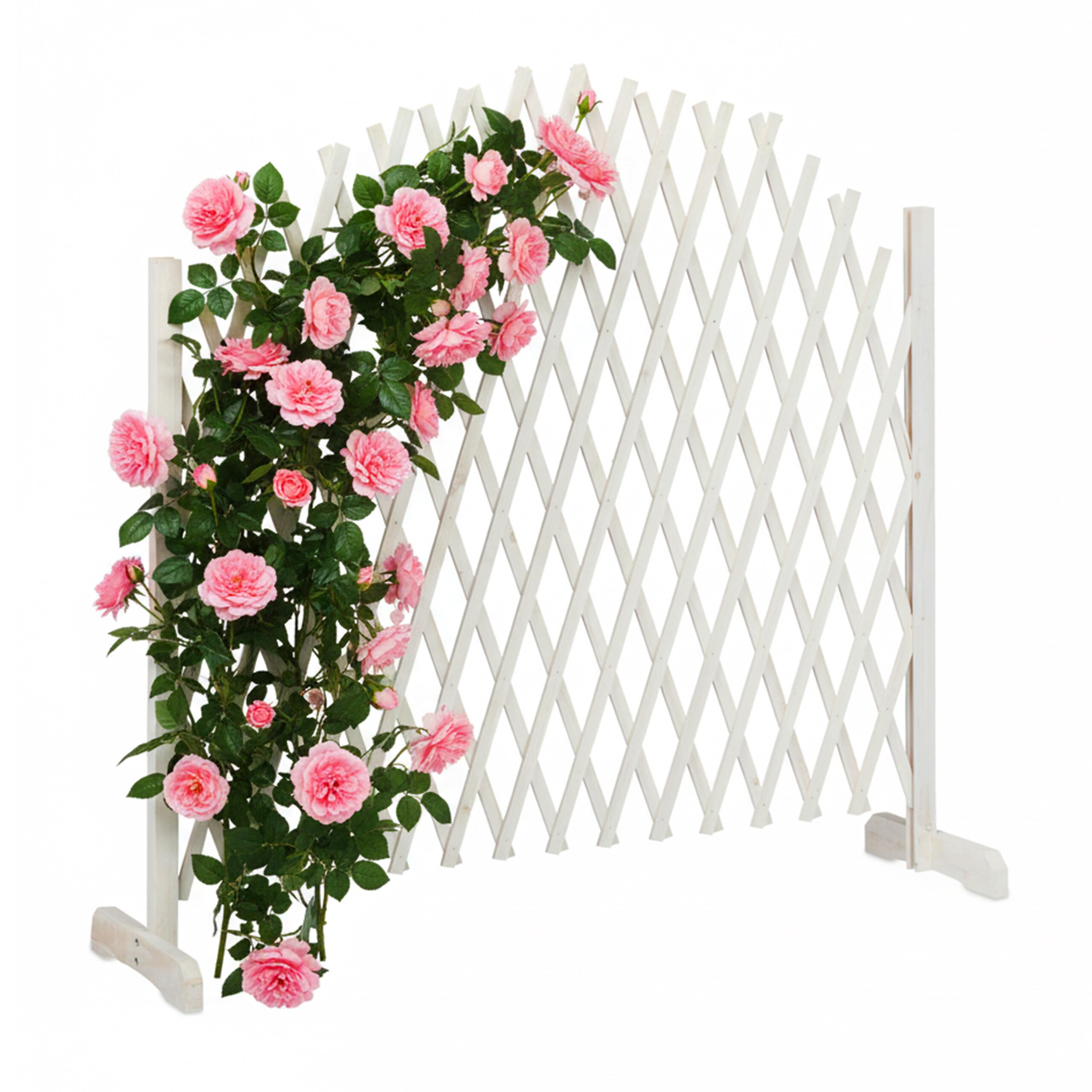 Relaxdays Wooden Trellis, Extendable, Freestanding, Garden Lattice, Balcony Climbing Aid, White