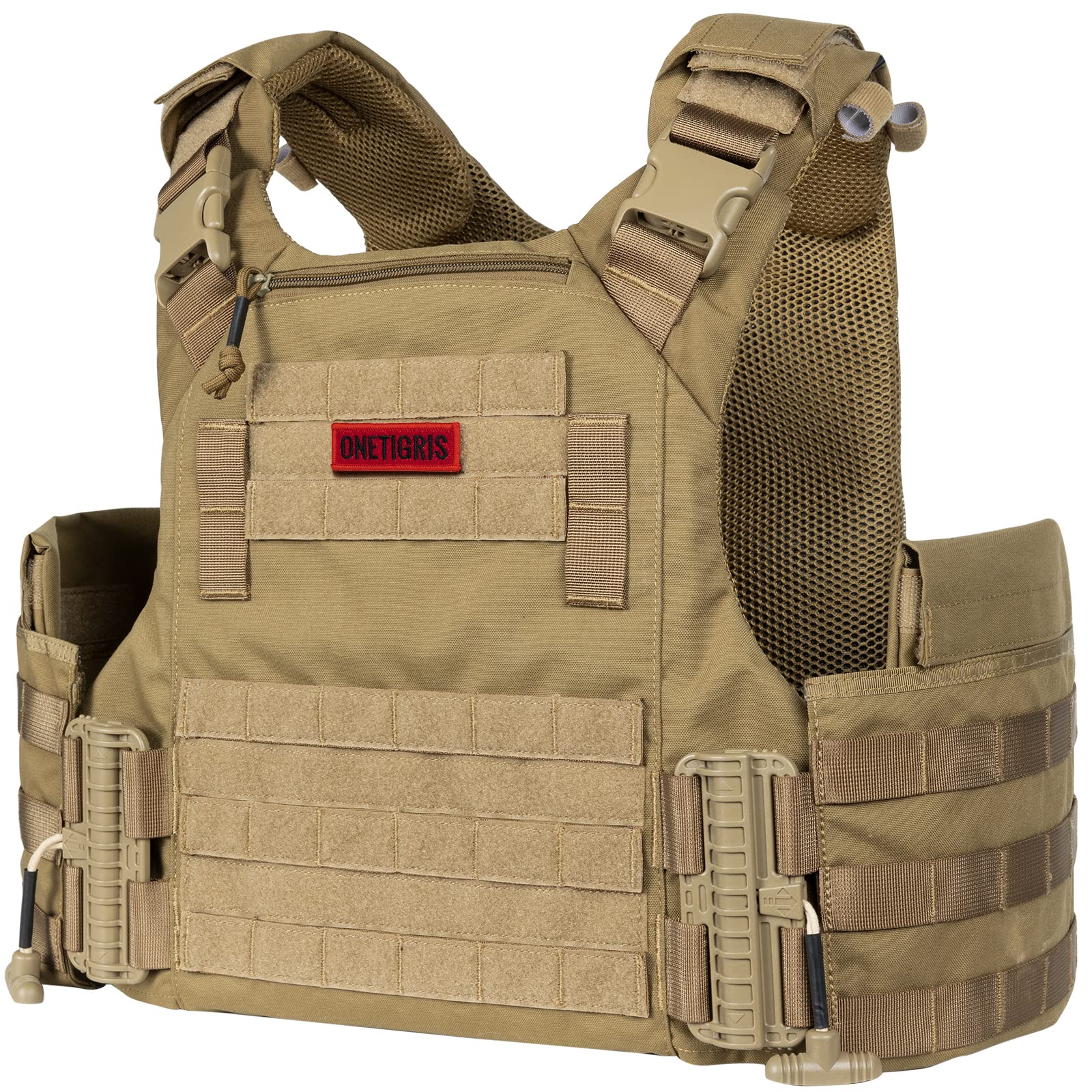 OneTigris Airsoft Vest - FYR Tactical Vest Molle Quick-release Plate Carrier Lightweight 500D Nylon for Airsoft Games CS Outdoor Training Games, Coyote Brown