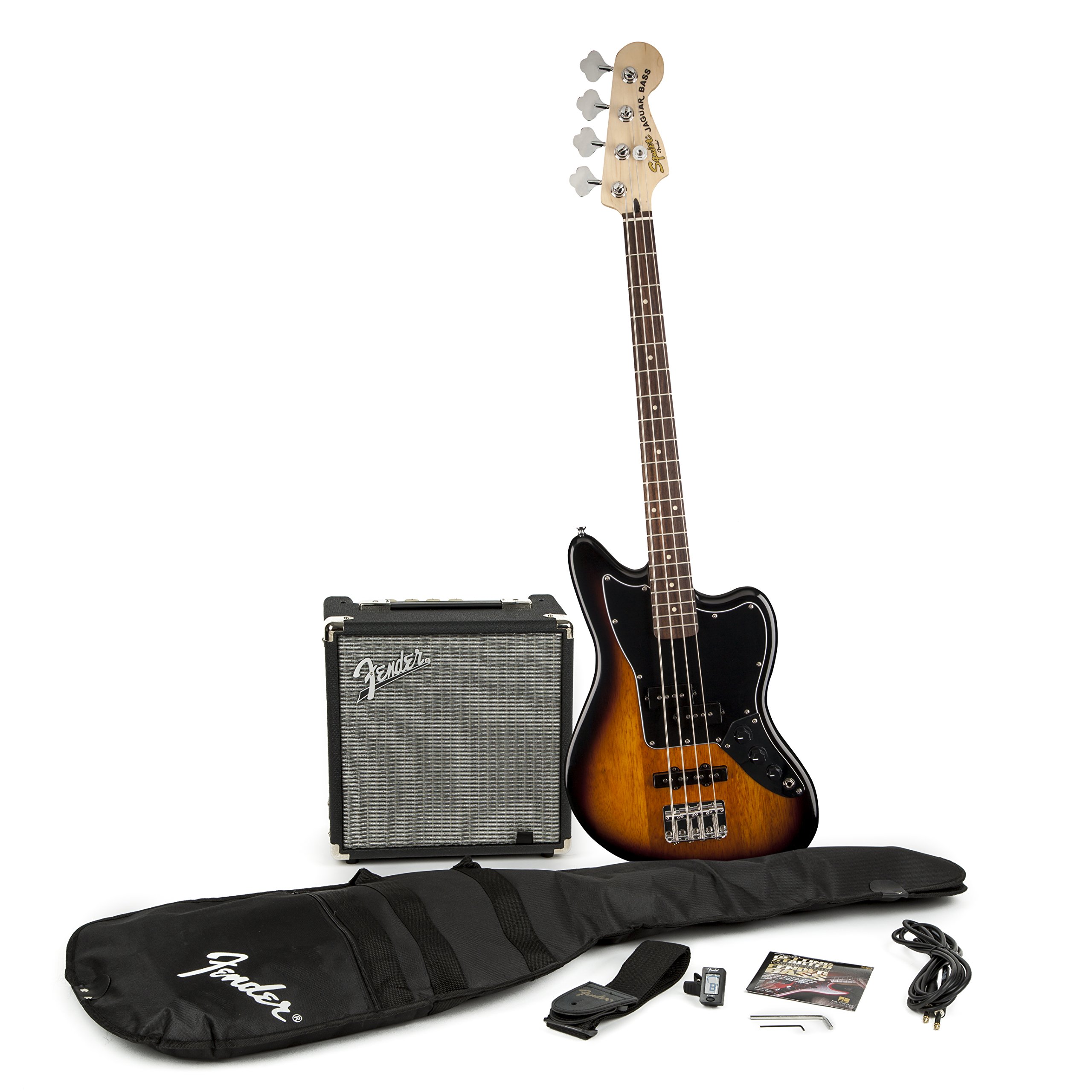 Squier by Fender Jaguar Short Scale Beginner Bass Guitar Pack, Sunburst