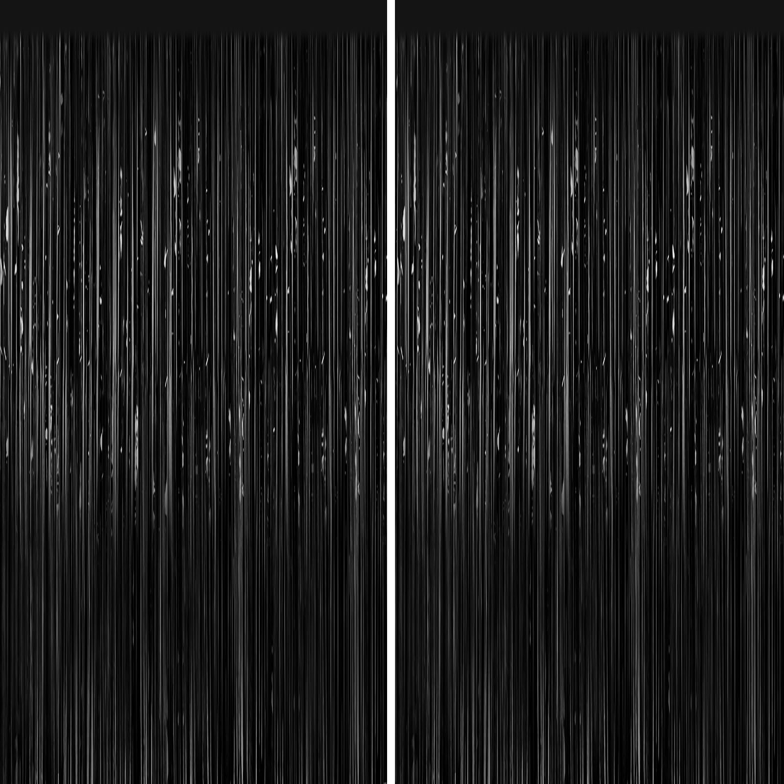Black Foil Curtain Backdrop 2Pack Black Metallic Tinsel Fringe Curtains Photo Booth Props for Birthday Wedding Engagement Baby Shower Bachelorette Xmas Holiday Celebration Graduation Party Decorations