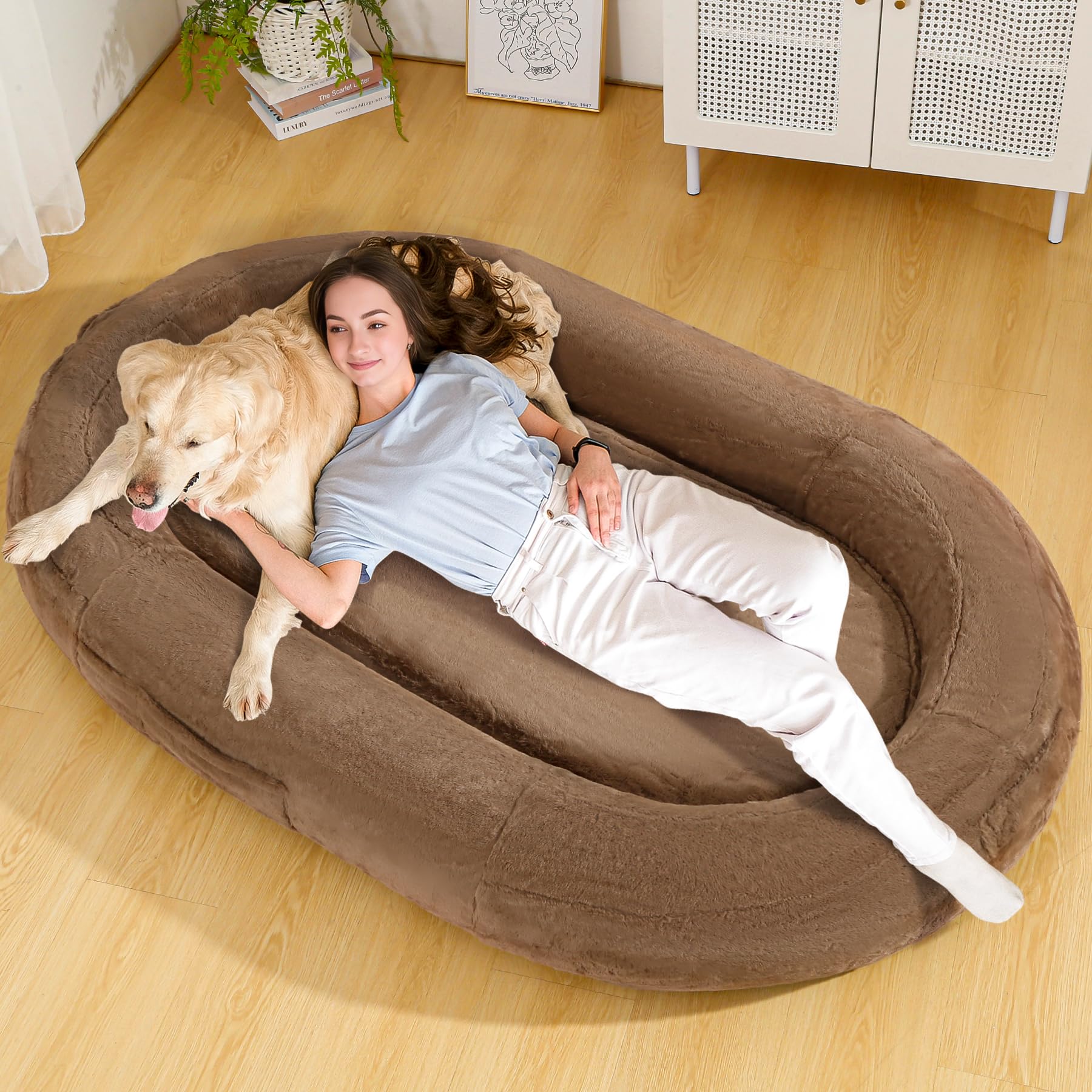 Photo 1 of Parelax Human Dog Bed, Giant Inflatable Bed for Adults & Pets, Supportive with Removable Cover, Waterproof Lining (Brown, 71"x45"x9.8")