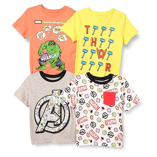 Amazon Brand - Spotted Zebra Boys' Disney Star Wars Marvel Short-Sleeve T-Shirts, 4-Pack Marvel Power, XX-Large