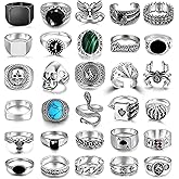 RIOSO Vintage Silver Punk Rings for Men Statement Skull Snake Biker Hippie Wing Signet Chunky Ring Cool Gothic Ring Set