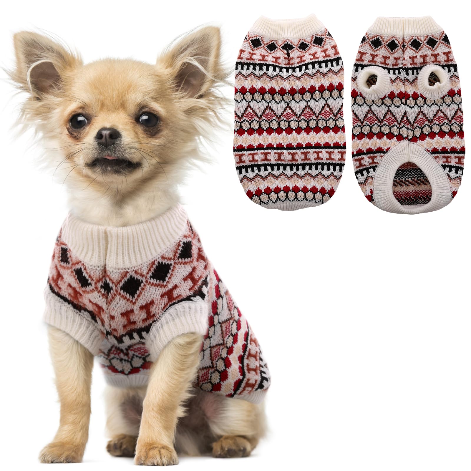 Hjumarayan Dog Jumper - Boho Dog Jumpers Small Medium Large, Knitted Christmas Sweater with Harness Hole, Thick Warm Winter Clothes for Mini Dachshund, Toy Poodle, Red S — image 1