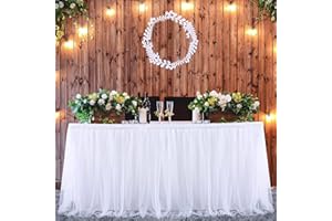 NSSONBEN 9FT White Tulle Table Skirt Tablecloth White Tutu Table Skirts for Wedding Birthday Party Baby Shower (L108in×H30in)