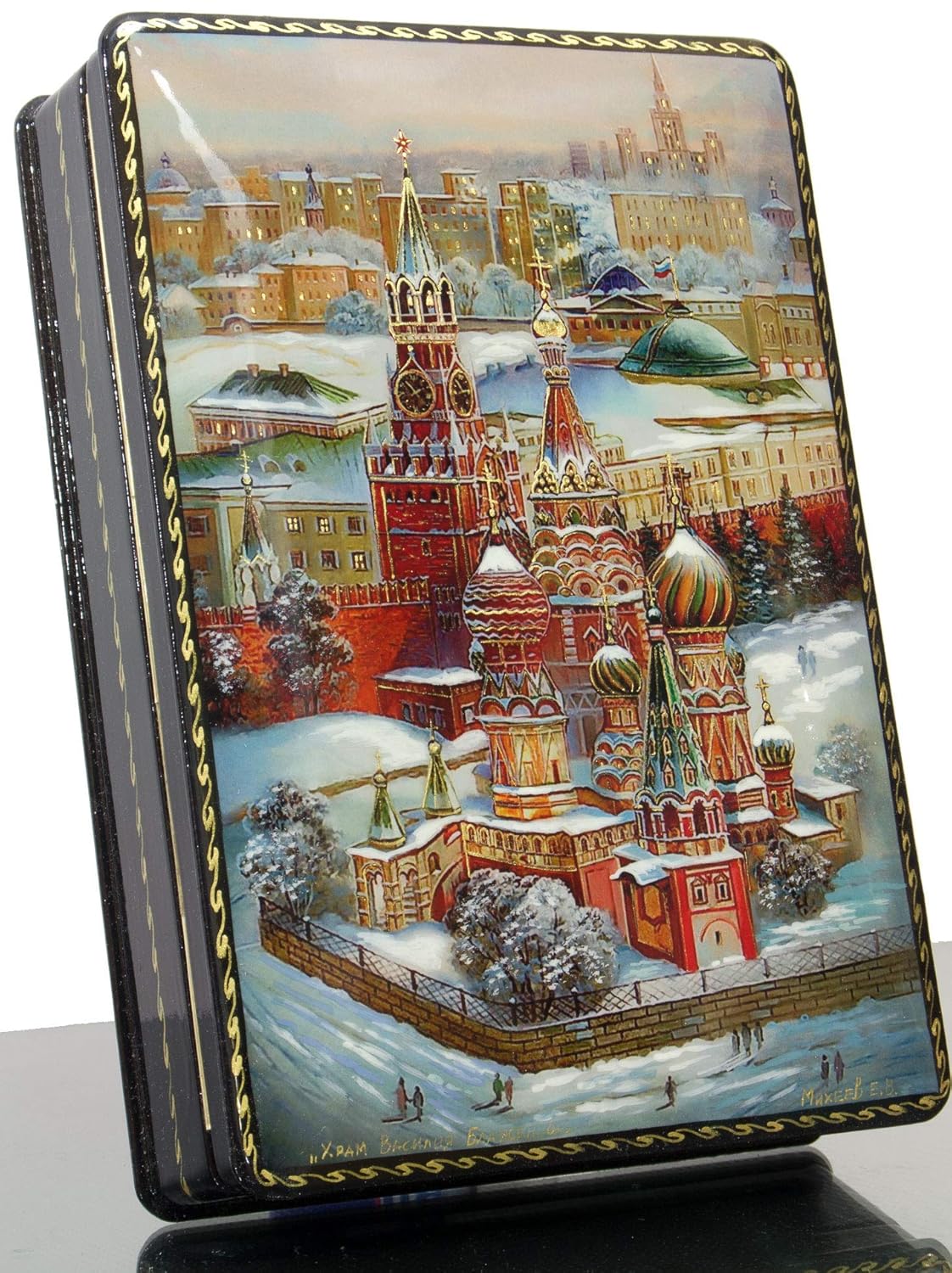 Russian Lacquer Miniature Jewelry Trinket Box Russian