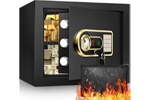TISKGG 1.2Cub Fireproof Safe with Waterproof Fireproof Money Bag, Safe Box with Digital Keypad Key and Emergency Battery Box, Home Safe for Cash, Jewellery, Important Documents, Guns or Medicines