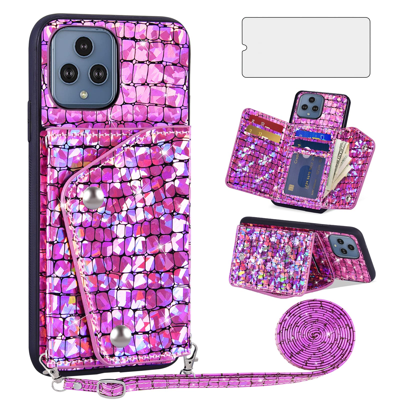 Photo 1 of Asuwish Phone Case for T-Mobile Revvl 6/6X 5G Wallet Cover with Screen Protector and Card Holder Glitter Cell Tmobile Revvl6 X Revvl6X T Mobile Revvl6X5G Revel Tmo Revell Rebel TCL Women Men Pink