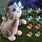 halp·ssfm Cat Garden Statue Outdoor Solar Decorations Butterfly Light Figurine Color Changing LED Lights Resin Sculpture Art Decor Patio Lawn Yard Housewarming Gifts for Women Grandma Mom