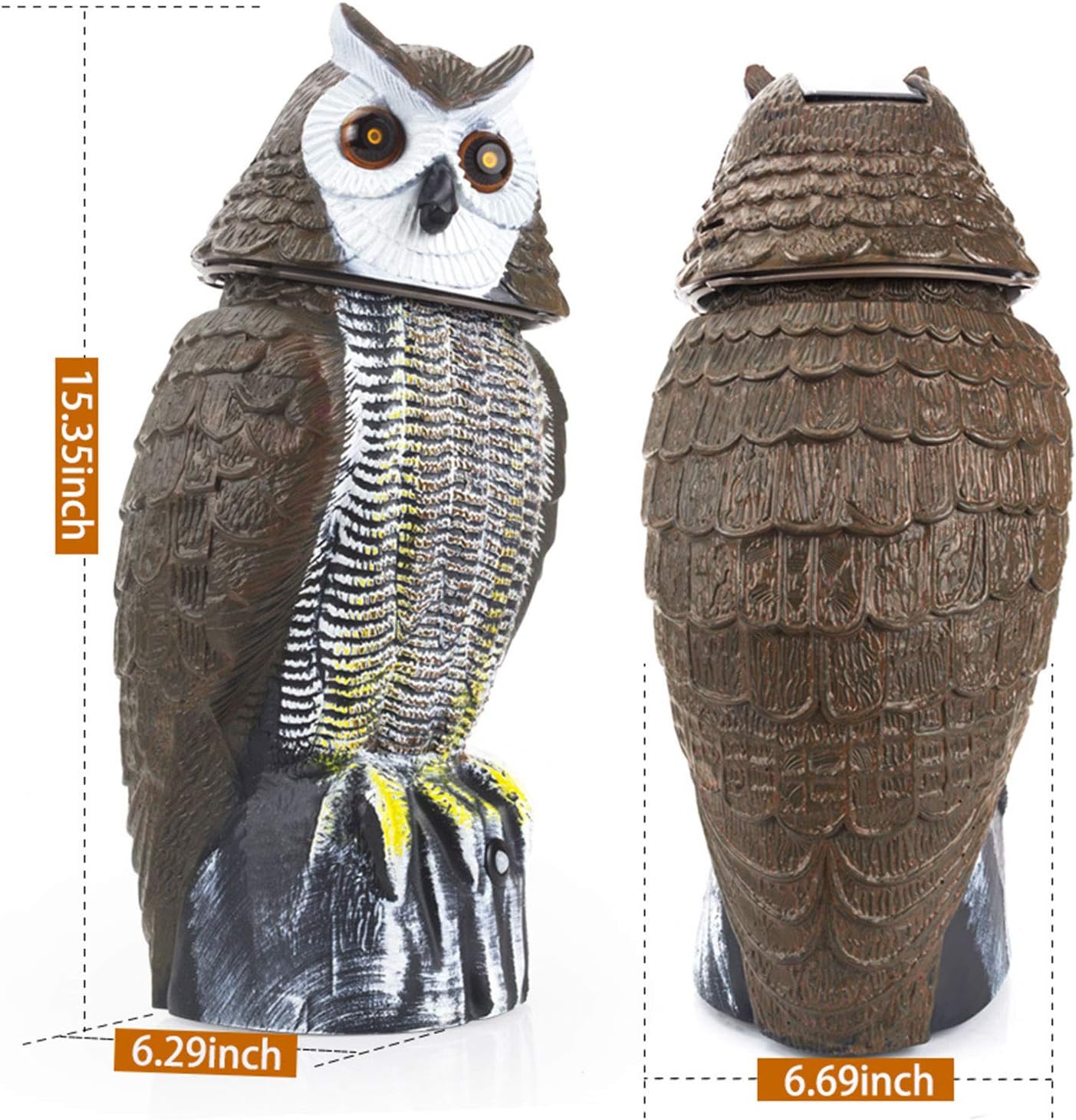 Redeo Solar Powered Owl Decoy Scarecrow Bird Repellent Rabbit Repeller with Flashing Eyes & Scary Sound & Rotating Head 10-16 ft Motion Activated : Garden & Outdoor