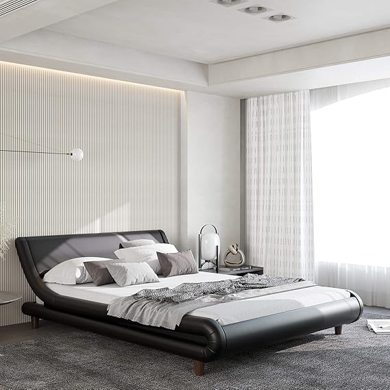 JAXPETY Moderno marco de cama doble tapizado con cabecero, cama de