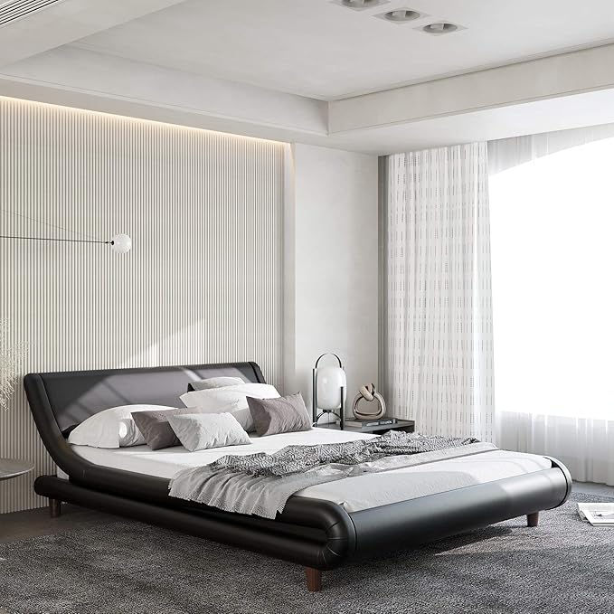 JAXPETY Moderno marco de cama doble tapizado con cabecero, cama de