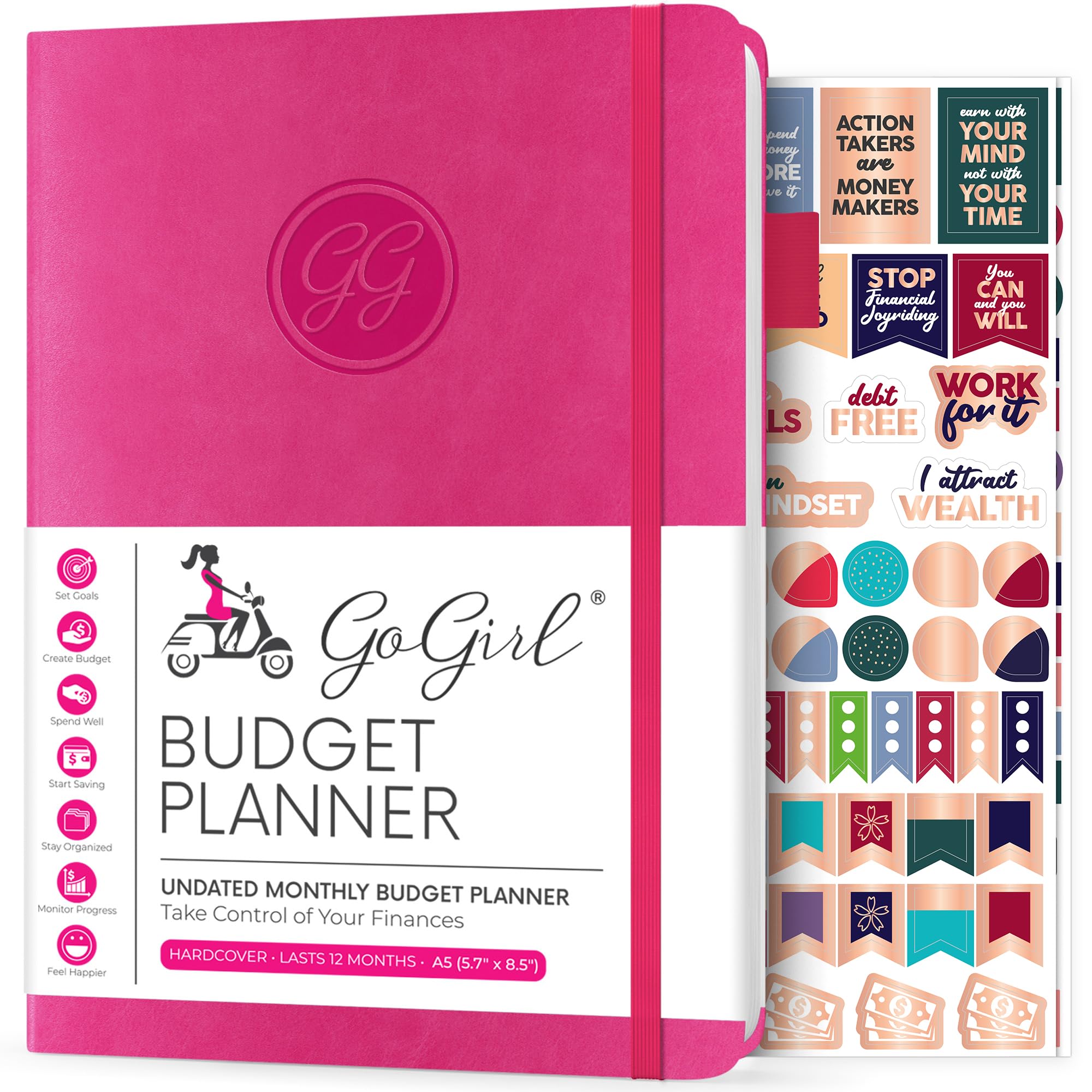 GoGirl Budget Planner – Monthly Financial Planner Organizer Budget Book. Expense Tracker Notebook Journal to Control Your Money. Undated – Start Any Time, A5 Size, Lasts 1 Year – Hot Pink