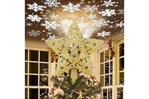 BLUEHRESY Christmas Tree Topper Star Lighted with LED Rotating Silver Snowflake Projector, Plug in Christmas Star Tree Topper Ornament 3D Glitter Projection for Indoor Office Party Holiday Xmas Decorations