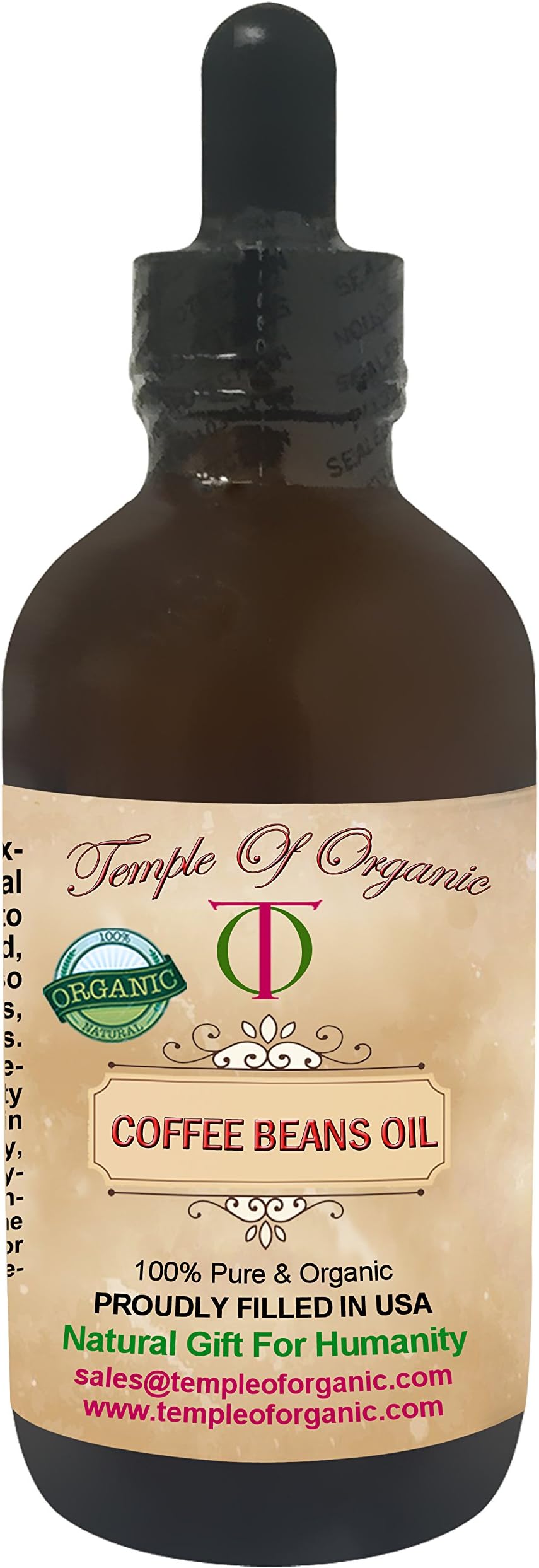 Organic Coffee Bean Oil 4 oz 100% Pure Extra Virgin Cold Pressed Unrefined Roasted Pharmaceutical Top Grade A Natural fine lines Mature Skin Anti-Inflammatory Extra Virgin By Temple Of Organic