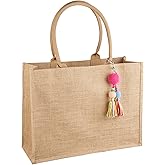 FITDON Jute Canvas Tote Bag Women - Large Jute Beach Bag, Foldable Waterproof Shopping Handbag for Picnic Travel Beach