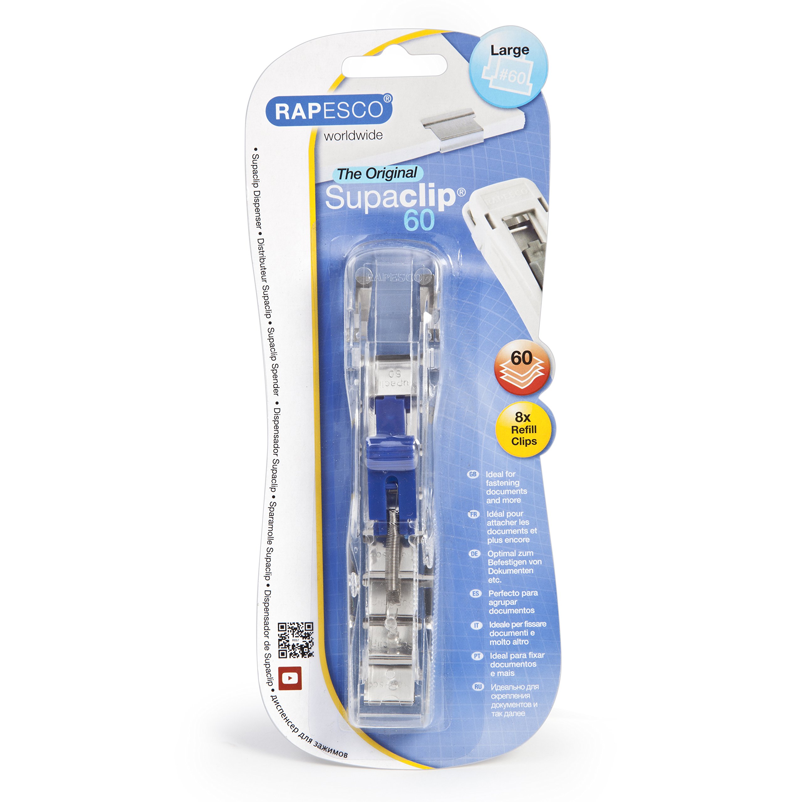 RAPESCO RC6008SS Supaclip 60 See Through Heavy Duty Dispenser and 8 Stainless Steel Clips