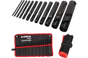 Spurtar Hollow Punch Set 12 Pieces 1/8"- 3/4"(3-19mm) Heavy Duty Carbon Steel Round Leather Hole Tool Leather Punch Set Kit f