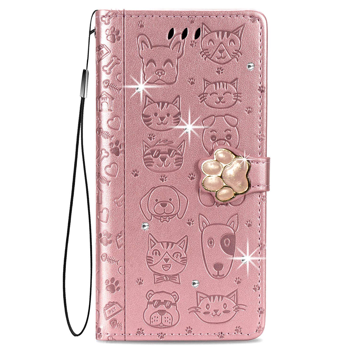 Sony Xperia L4 Case Glitter Bling Case for Sony Xperia L4 with Magnetic Stand Card Holder Money Pouch Folio Soft TPU Bumper Protective Leather Flip Shockproof Phone Cover Cat & Dog, Rose Gold