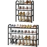 STO STO 3-Tier Expandable Shoe Rack for Closet, Entryway, 16 Pairs, Black | 17.7"-33.1" Adjustable Metal Shoe Organizer for Front Door Entrance, Free Standing Shoe Storage Shelf for Dorm, Small Spaces