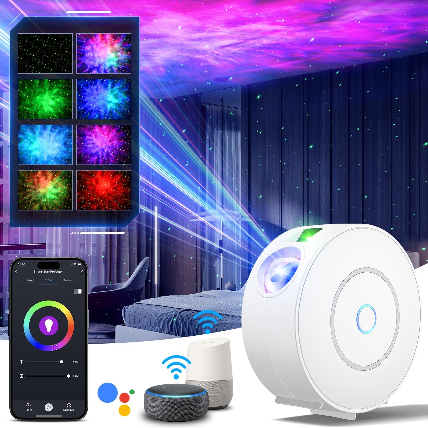 Photo 1 of DOWILLDO Smart Star Galaxy Projector, Nebula Night Light with Smart APP & Voice &Button Control, DIY 16 Million Colors and Timer Mode for Kids Room, Party Night Ceiling Decor (Black)