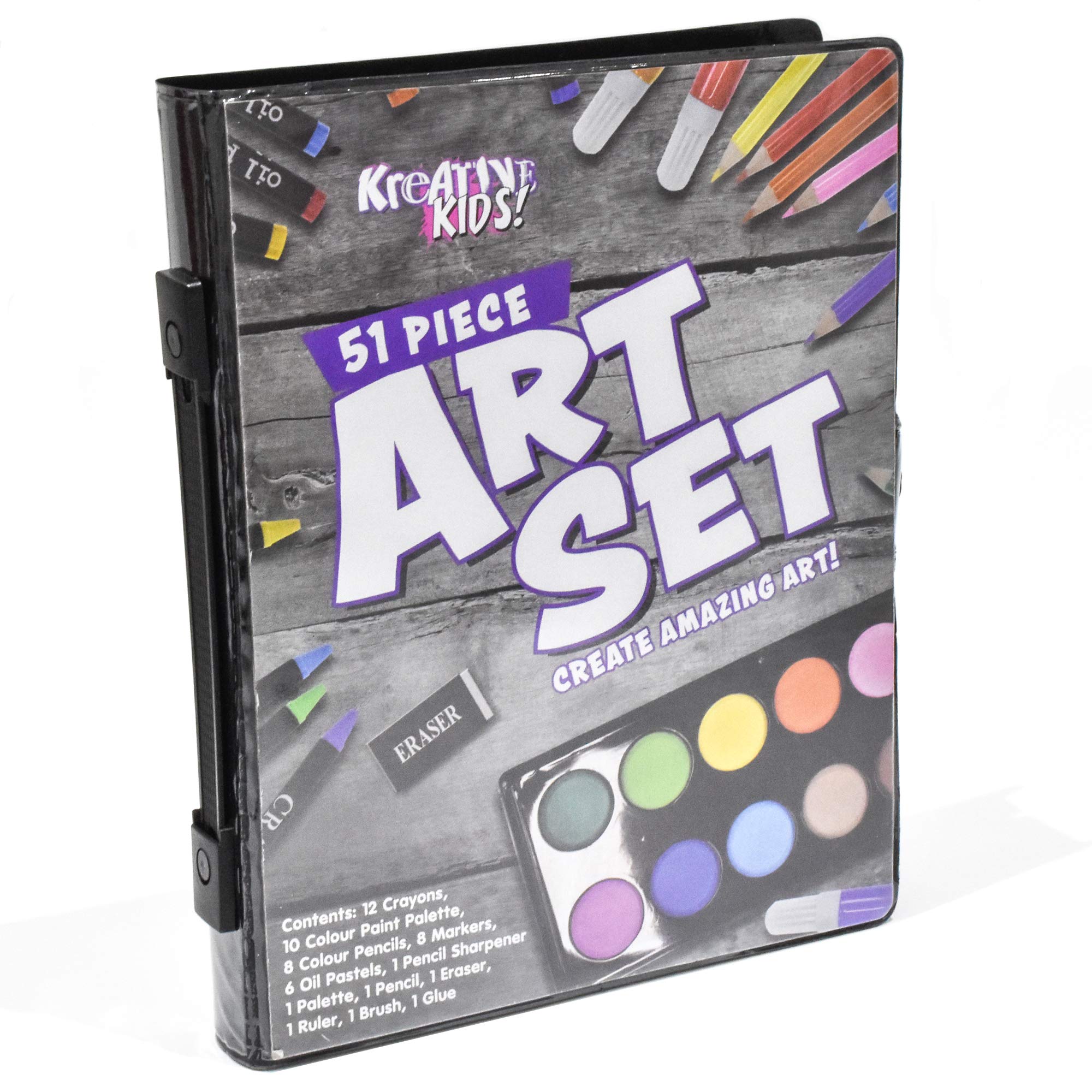Kreative Kids 51 Piece Craft and Art Set - Colouring Kit with Crayons and Watercolour Paint