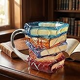 OTTNSA 3D Painted Book Stack Glass Coffee Mug, 12 oz Colorful Heat-Resistant Cup, Christmas & Holiday Gifts for Books Lovers, Readers, Writers, Librarians, Book Club and Bookworm Fans