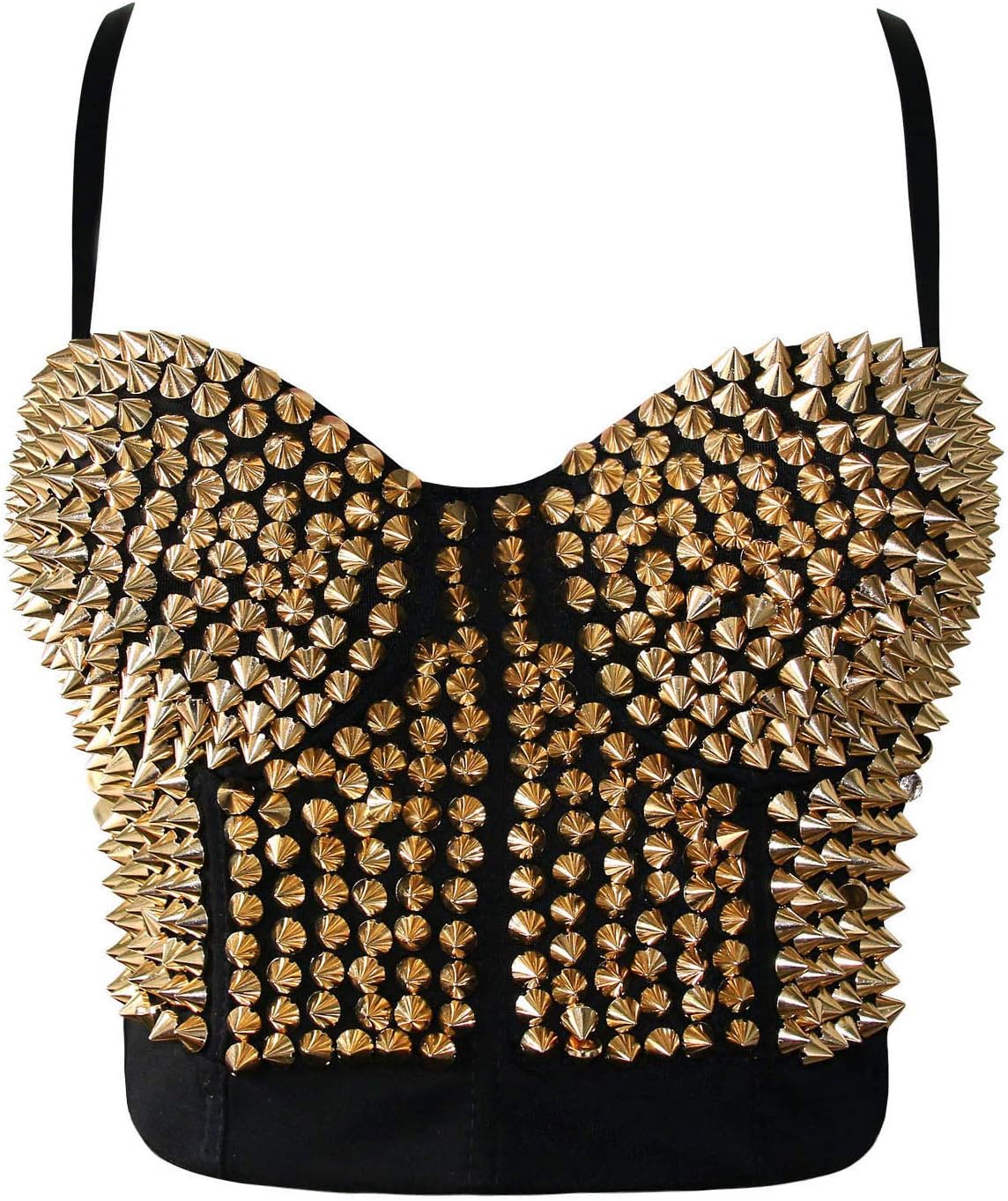 Ecilu Women's Striking Burlesque Studded Rivet Dance B Cup Bustier Sport Bra