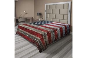 Ambesonne American Flag Flat Sheet, Royalty Flag Textured US Backdrop on Damaged Board Plate Design Art Print, Soft Comfortable Top Sheet Decorative Bedding 1 Piece, California King, Red Grey