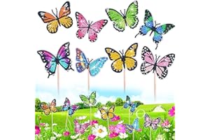 BABORUI Diamond Art Kits, 8Pcs Butterfly Stakes Diamond Painting Kits for Adults Kids Toddlers, Butterfly Ornaments Diamond Art Supplies for Indoor Outdoor Garden Yard Decoration