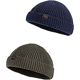 DASMINI 2 Pack Fisherman Beanie Hats for Men Women,Knit Trawler Skull Cap,Watch Cap,Spring Fall Winter Warm Short Hats
