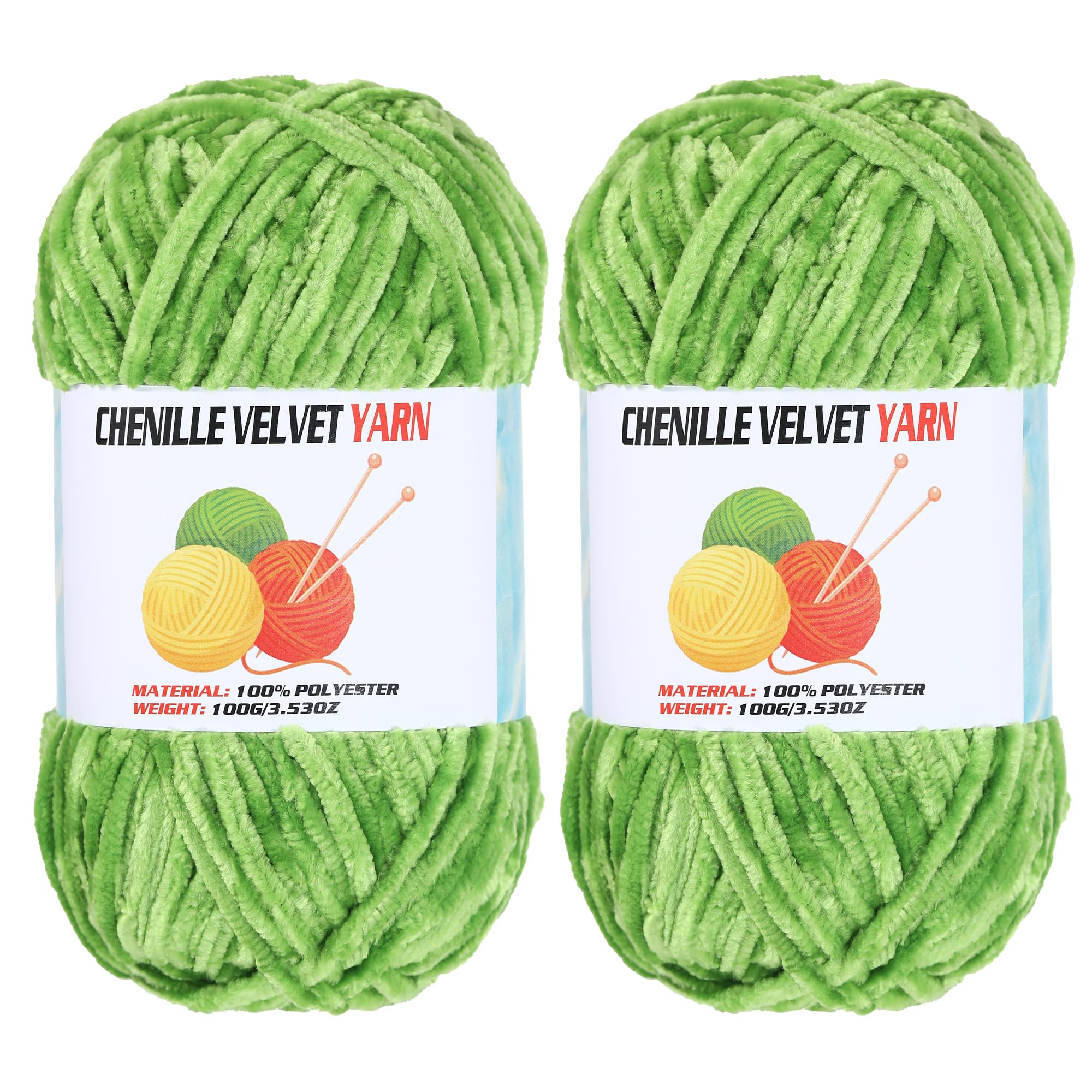 Photo 1 of 2 * 100g Velvet Chenille Chunky Yarn, Handcrafts Weaving Soft Chenille Yarn for Crocheting Clearance, Used for Making Baby Yarn Blanket, Clothes, Knitting Creations (Grass Green)