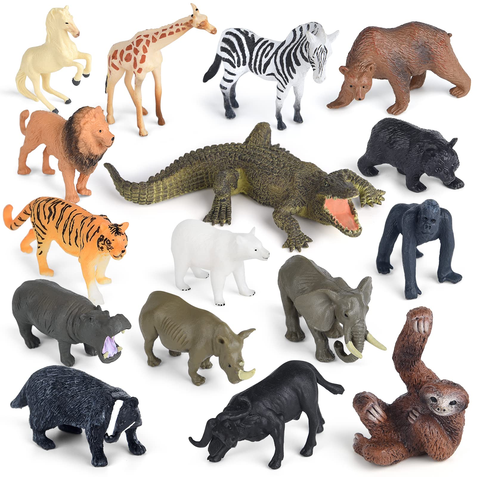 ELECLAND 16Pcs Jungle Zoo Animals Figurines, Safari Animal Figures Toys, Woodland Animal Figures, Mini Animal Cake Toppers Kids' Play Figures for Birthday Party Decorations, Christmas Home Decorations