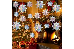 GEEGOODS 18PCS Christmas Hanging Snowflakes Decorations, 3D Holographic Paper Snow Flakes Garland Iridescent for Frozen Winter Wonderland Party Holiday New Year Home Decor
