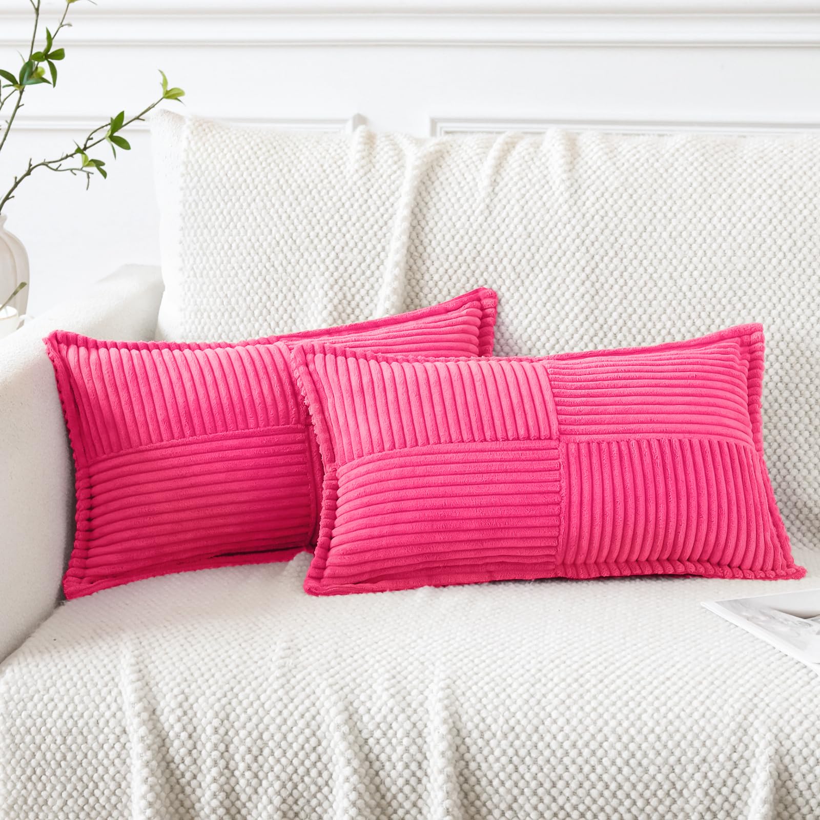 Artscope Corduroy Cushion Covers Pack of 2 Modern Patchwork Throw Pillow Covers Soft Pillowcase Broadside Decorative Textured Cushions for Home decor Sofa Bedroom Couch Rose 30x50cm — image 1