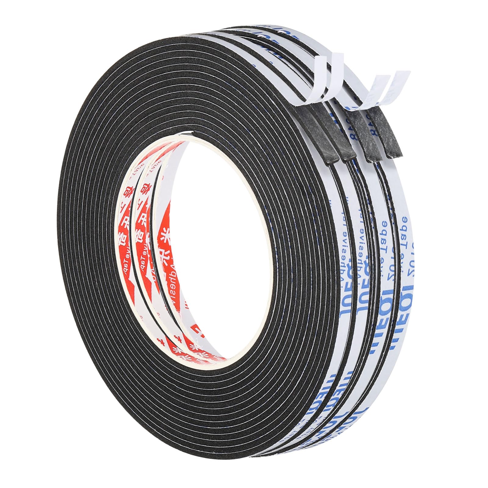 PATIKIL 5m/16.4ft Sealing Foam Tape, 4 Pack 5mm Wide 1mm/2mm Thick Single Sided Weather Stripping Door Furniture Seal Strip for Window Pipes Insulation, Black