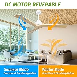 KAPOEFAN 52" Wood Ceiling Fan without Light with
