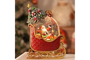 EDDORUNNING Christmas Snow Globe with Santa's Sleigh Elk - Lighted Musical Snow Globe Christmas Decorations with Timer, Swirling Glitter, Battery/USB Powered, Holiday Decor​(Santa Claus Sleigh)