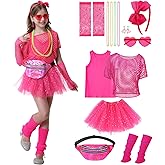 80s Outfit for Kids Girls 16 Pcs 80s Costume Accessories Set Fun Girls 1980s Outfit for Halloween Retro Party Cosplay