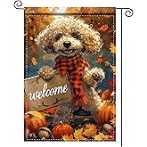 Nuxovilar Welcome Garden Flag Fall Garden Flag 12x18IN Poodle Dog Plaid Scarf Welcome Sign Pumpkin Double - Side For Fall Porch Decor Outdoor Yard Patio Decor