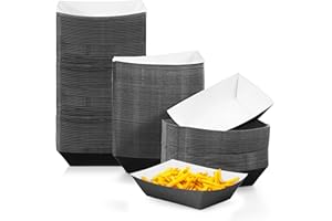 Yinkin 200 Pcs Paper Boat Disposable Christmas Food Trays Nacho Trays Kraft Paper Boats for Tacos Concession Party Supplies(3 lb,Black)