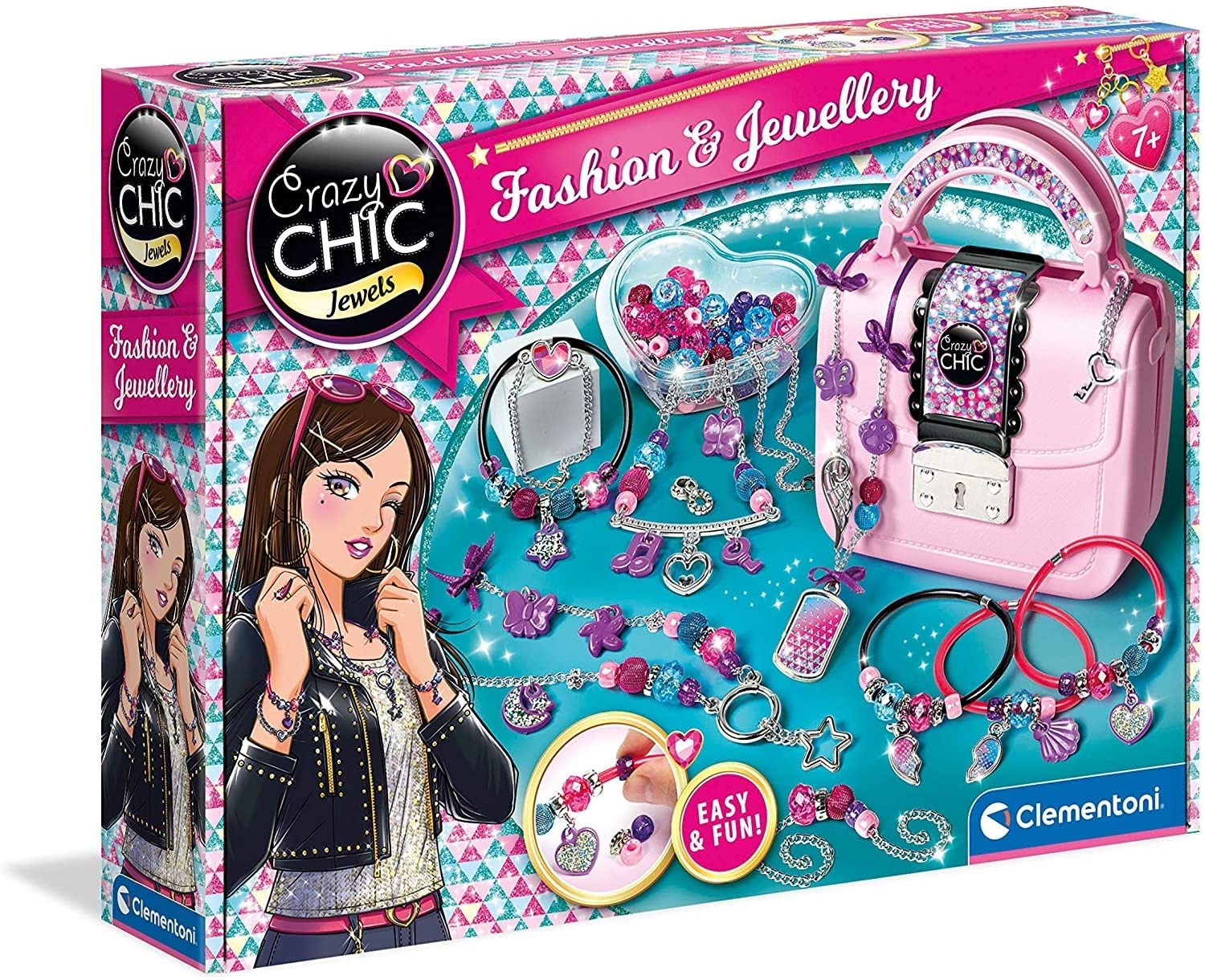 Clementoni- Crazy Chic: Fashion & Jewellery Making Kit for Kids, Create Bracelets, Beads & Pendants (7+ Years)