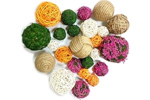 OrgMemory 24 Pcs Decorative Balls, Wicker Balls, Moss Balls, Rattan Balls, Decorative Green Balls for Wicker Rattan Balls Set Vase Bowl Filler for Home Garden Wedding Party Decor
