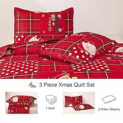 Christmas Quilt Set Twin Size Xmas Red Plaid Santa