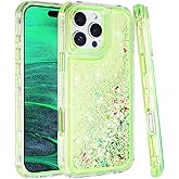 Tikoo for iPhone 16 Pro Max Case Glitter for Women Girl Clear 3-in-1 Heavy Duty Protective Phone Case with Floating Liquid Quicksand Shiny Bling Sparkly Cute iPhone 16 Pro Max Case 6.9” (Green)