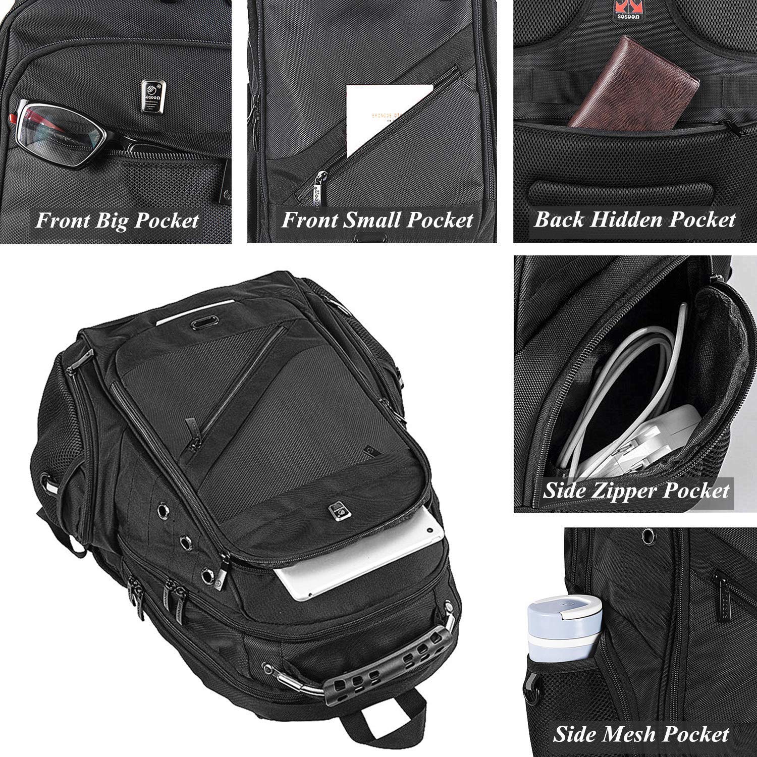 Laptop Backpack, Sosoon Business Bags with USB Charging Port AntiTheft