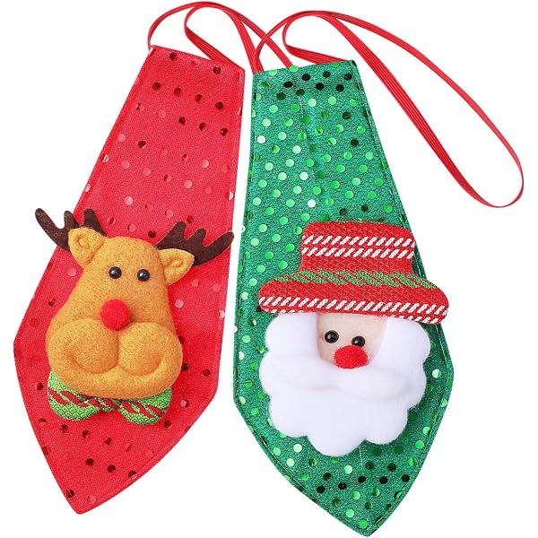 Cravates Noël Enfants - Lot De 3 Avec élastique - Motifs Père Noël, Bonhomme De Neige, Cerf - Pour Fêtes, Déco Arbre