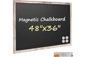 Board2by Magnetic Chalkboard Black Board 48 x 36, Extra Large Chalk Board Blackboard for Wall Decor, Easy-to-Erase Wood Framed Magnet Board, 2 Pens, 4 Magnets for School, Home & Office (Classic White)