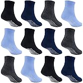 SkiBeaut Toddler Boy Socks- 12 Pairs Kids Grips Non Slip Skids Boys Girls Socks with Grippers for 1-7 Years