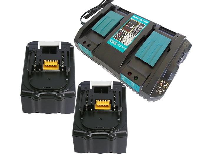 YASI MFG® für 2 Stück Makita 18V 5Ah BL1850 BL1830 Akku & DC18RD Schnellladegerät Doppel-Ladegerät für Makita DC18RC DC18RD 1